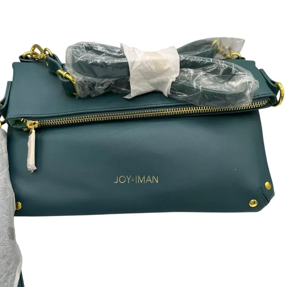 Joy & Iman New Without Tags Aqua  Leather Foldover Hobo Crossbody Shoulder Bag